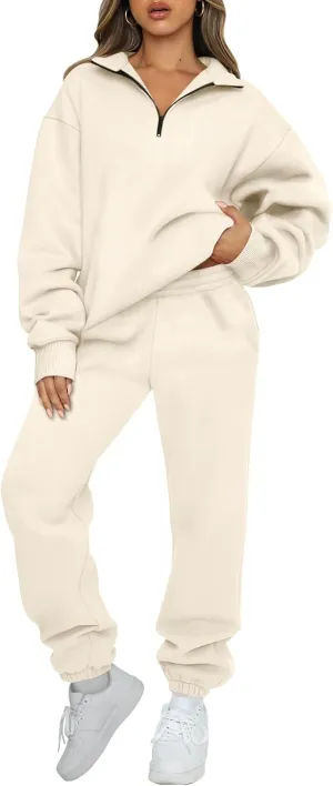 AUTOMET Women's Sweatsuits 2 Piece Outfits Long Sleeve Half Zip Pullover and Baggy Sweatpants with Pockets