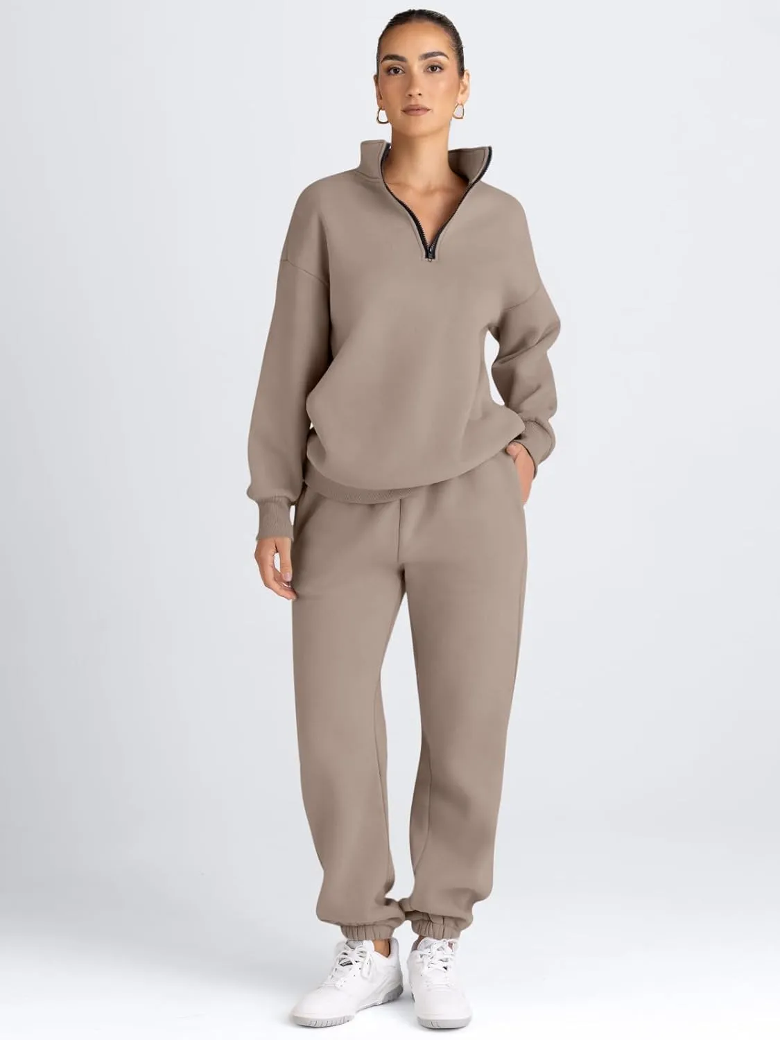AUTOMET Women's Sweatsuits 2 Piece Outfits Long Sleeve Half Zip Pullover and Baggy Sweatpants with Pockets