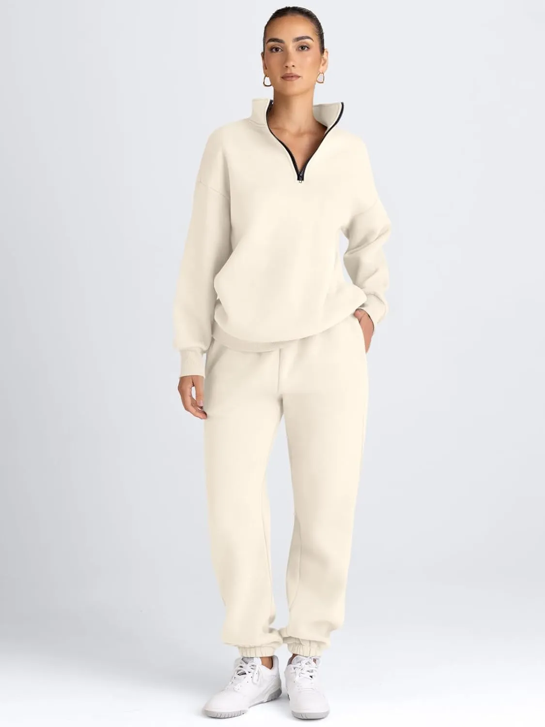 AUTOMET Women's Sweatsuits 2 Piece Outfits Long Sleeve Half Zip Pullover and Baggy Sweatpants with Pockets