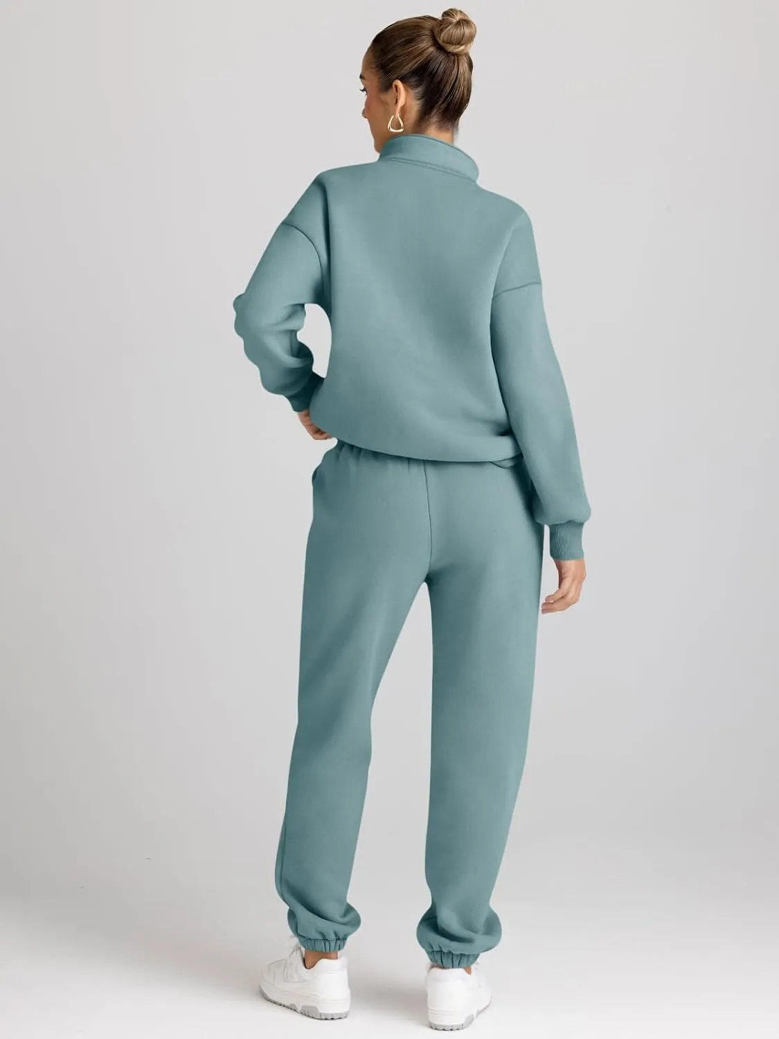 AUTOMET Women's Sweatsuits 2 Piece Outfits Long Sleeve Half Zip Pullover and Baggy Sweatpants with Pockets