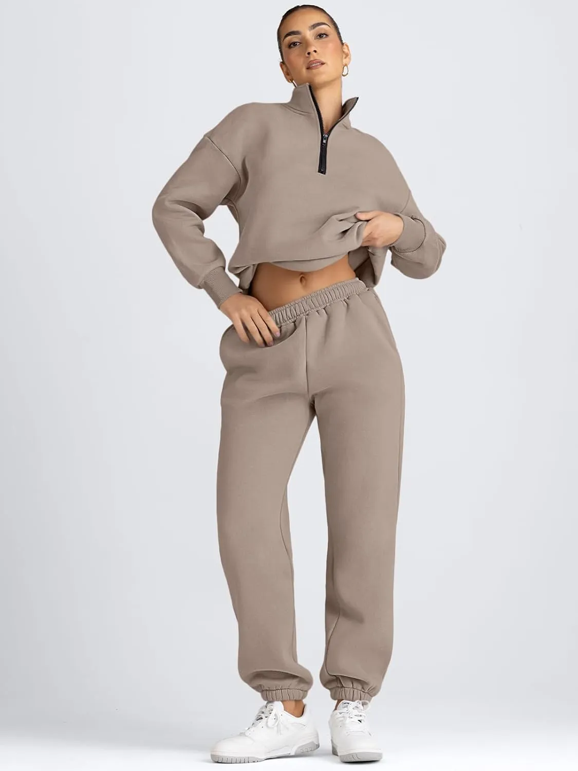 AUTOMET Women's Sweatsuits 2 Piece Outfits Long Sleeve Half Zip Pullover and Baggy Sweatpants with Pockets