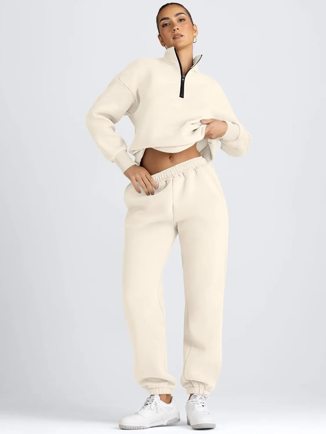 AUTOMET Women's Sweatsuits 2 Piece Outfits Long Sleeve Half Zip Pullover and Baggy Sweatpants with Pockets