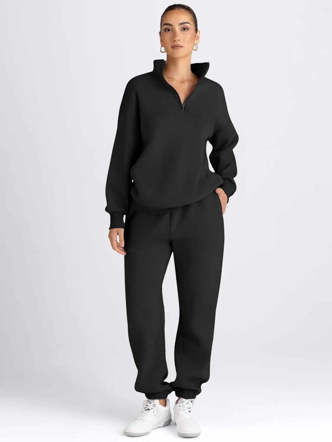 AUTOMET Women's Sweatsuits 2 Piece Outfits Long Sleeve Half Zip Pullover and Baggy Sweatpants with Pockets