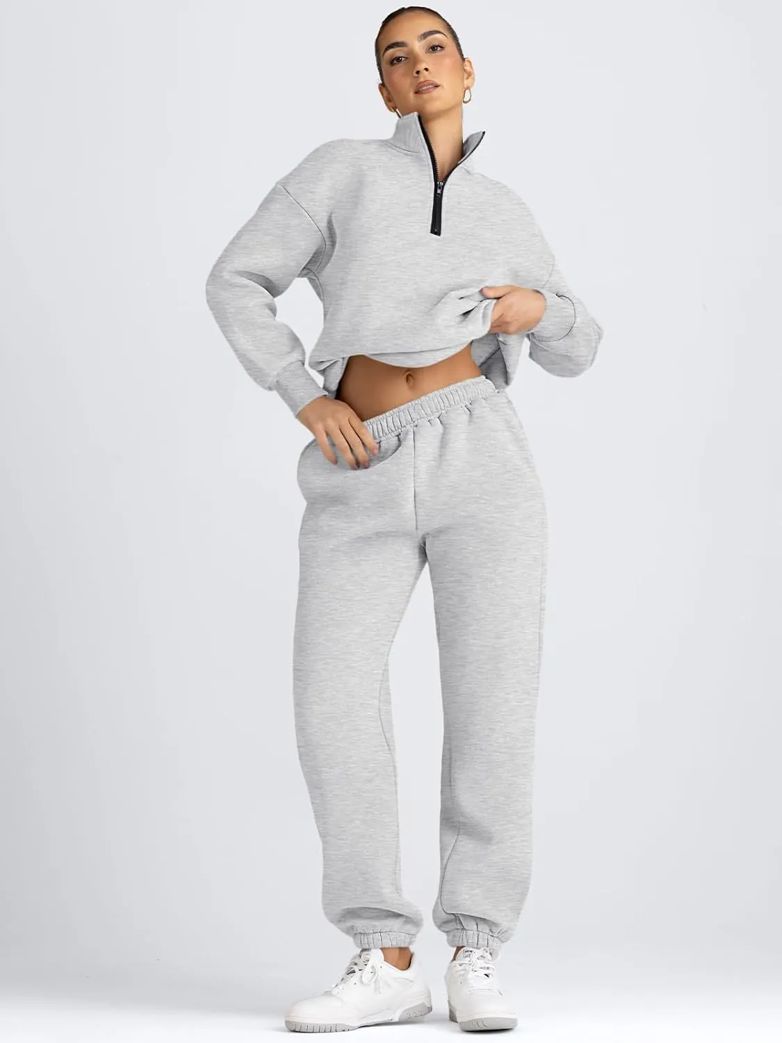AUTOMET Women's Sweatsuits 2 Piece Outfits Long Sleeve Half Zip Pullover and Baggy Sweatpants with Pockets