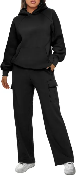 AUTOMET Womens Winter 2 Piece Outfits Long Sleeve Sweatsuits Fall Sets Hoodies with Cargo Wide Leg Sweatpants 2025