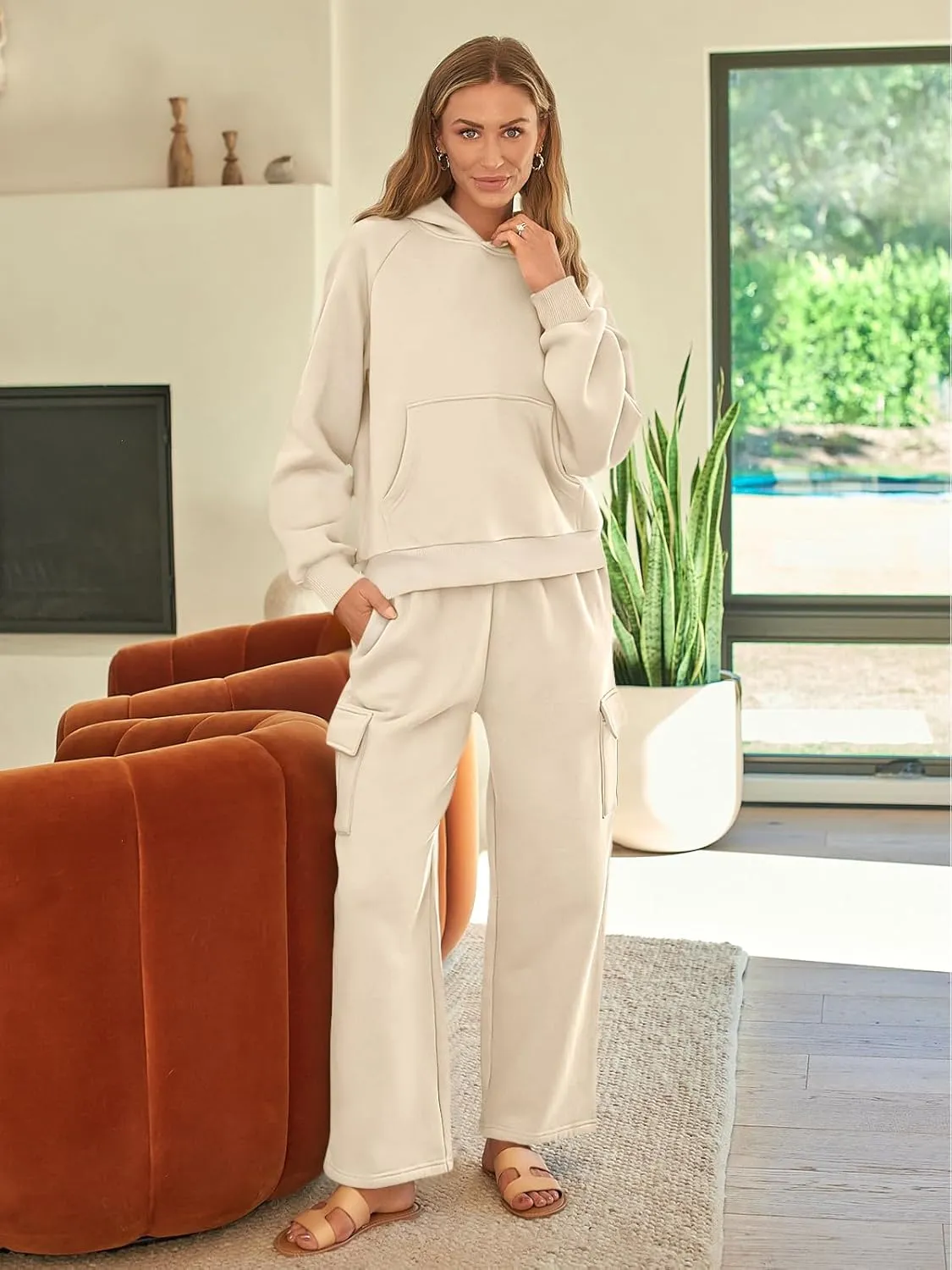 AUTOMET Womens Winter 2 Piece Outfits Long Sleeve Sweatsuits Fall Sets Hoodies with Cargo Wide Leg Sweatpants 2025