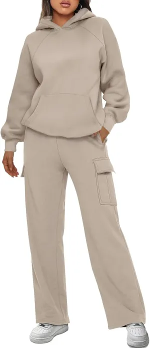 AUTOMET Womens Winter 2 Piece Outfits Long Sleeve Sweatsuits Fall Sets Hoodies with Cargo Wide Leg Sweatpants 2025