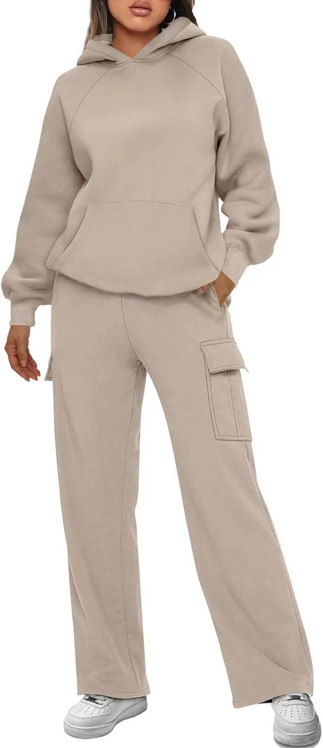 AUTOMET Womens Winter 2 Piece Outfits Long Sleeve Sweatsuits Fall Sets Hoodies with Cargo Wide Leg Sweatpants 2025