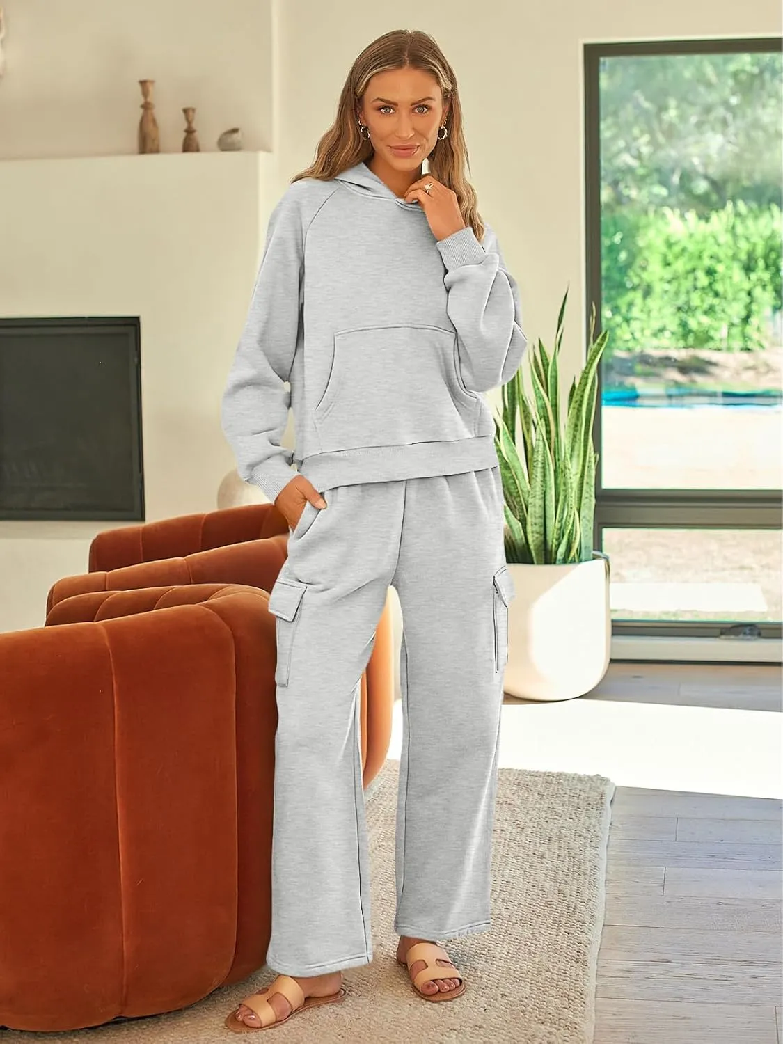 AUTOMET Womens Winter 2 Piece Outfits Long Sleeve Sweatsuits Fall Sets Hoodies with Cargo Wide Leg Sweatpants 2025