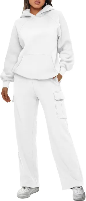 AUTOMET Womens Winter 2 Piece Outfits Long Sleeve Sweatsuits Fall Sets Hoodies with Cargo Wide Leg Sweatpants 2025