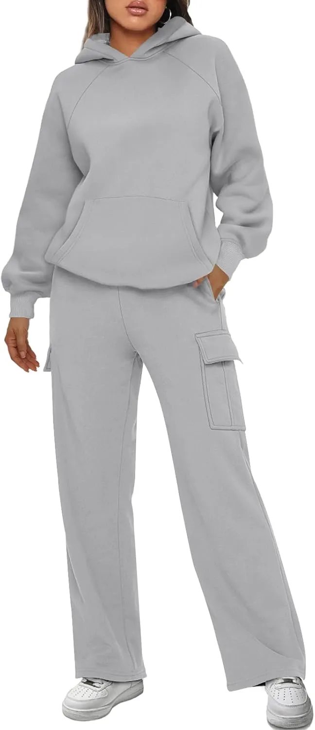 AUTOMET Womens Winter 2 Piece Outfits Long Sleeve Sweatsuits Fall Sets Hoodies with Cargo Wide Leg Sweatpants 2025
