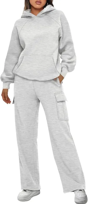 AUTOMET Womens Winter 2 Piece Outfits Long Sleeve Sweatsuits Fall Sets Hoodies with Cargo Wide Leg Sweatpants 2025