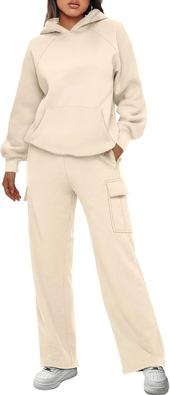 AUTOMET Womens Winter 2 Piece Outfits Long Sleeve Sweatsuits Fall Sets Hoodies with Cargo Wide Leg Sweatpants 2025