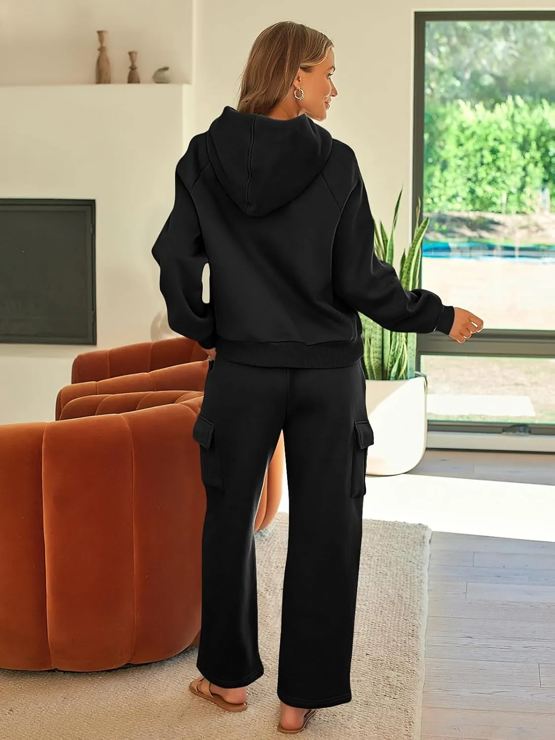 AUTOMET Womens Winter 2 Piece Outfits Long Sleeve Sweatsuits Fall Sets Hoodies with Cargo Wide Leg Sweatpants 2025