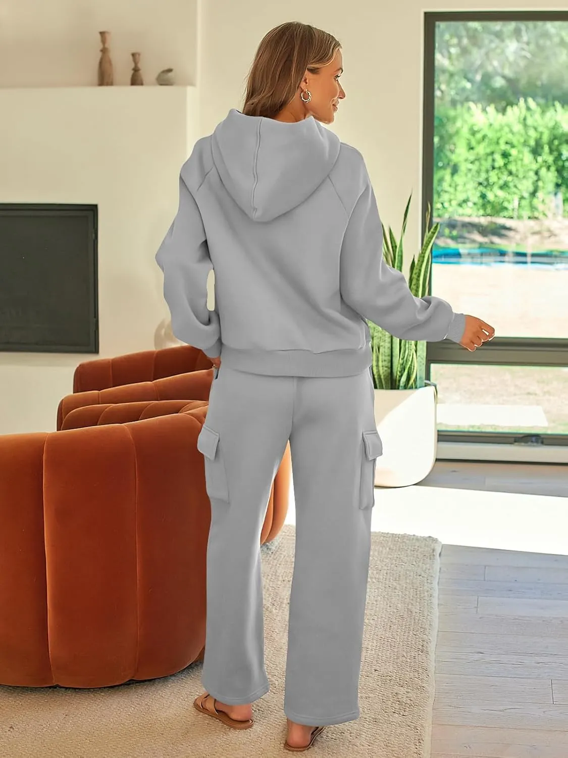 AUTOMET Womens Winter 2 Piece Outfits Long Sleeve Sweatsuits Fall Sets Hoodies with Cargo Wide Leg Sweatpants 2025