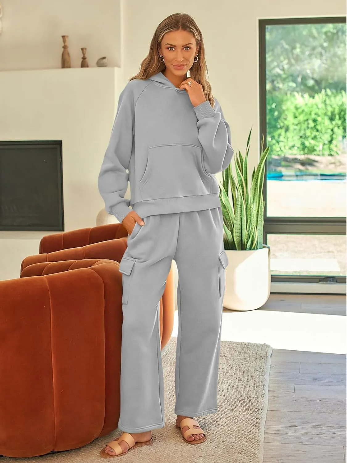 AUTOMET Womens Winter 2 Piece Outfits Long Sleeve Sweatsuits Fall Sets Hoodies with Cargo Wide Leg Sweatpants 2025