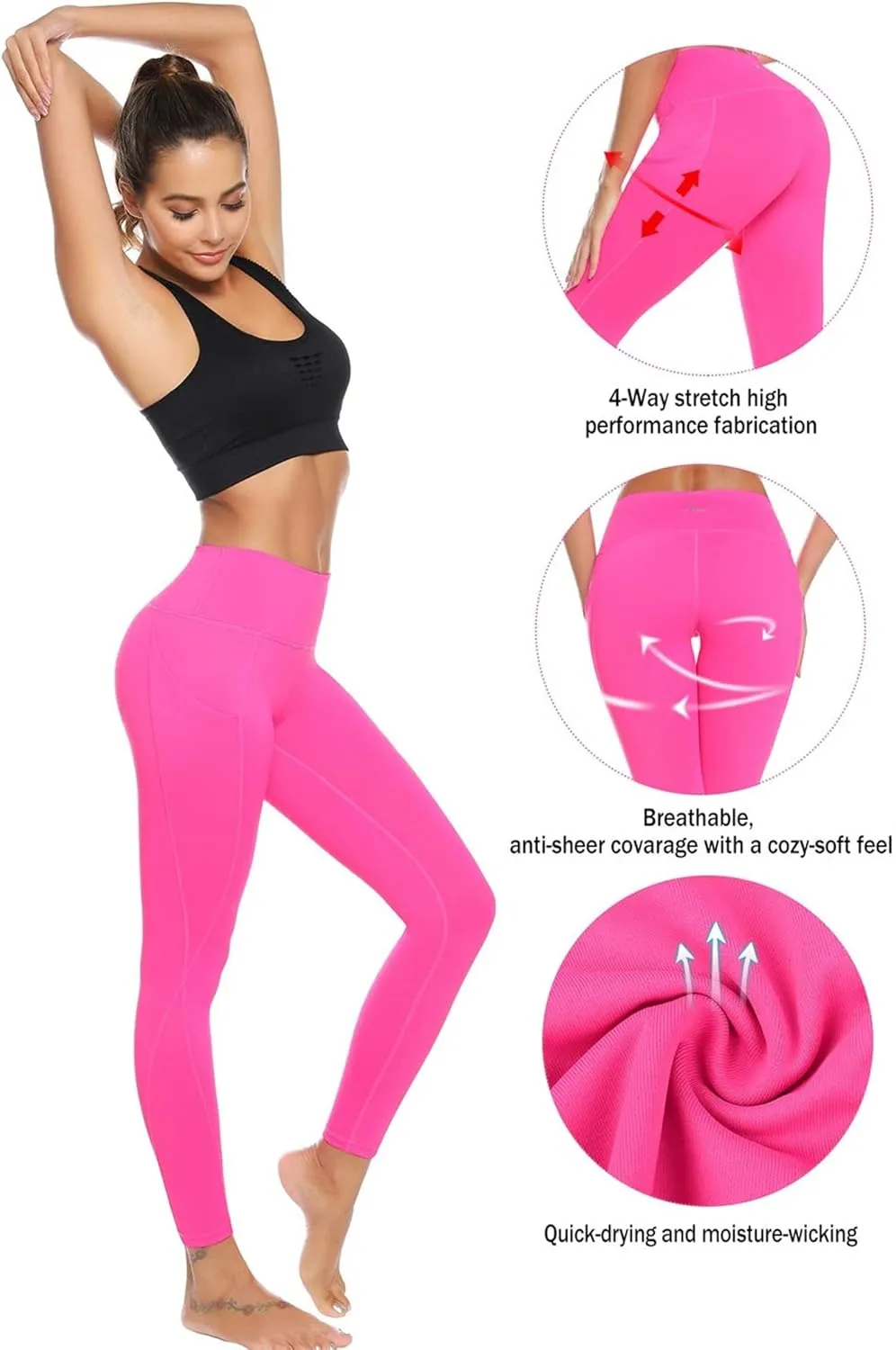 Auu High Waisted Leggings with Pockets Workout Leggings for Women Stretch Yoga Pants Buttery Soft