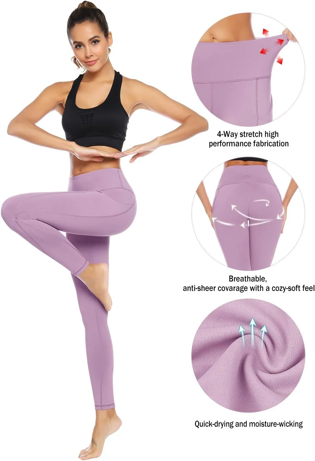 Auu High Waisted Leggings with Pockets Workout Leggings for Women Stretch Yoga Pants Buttery Soft