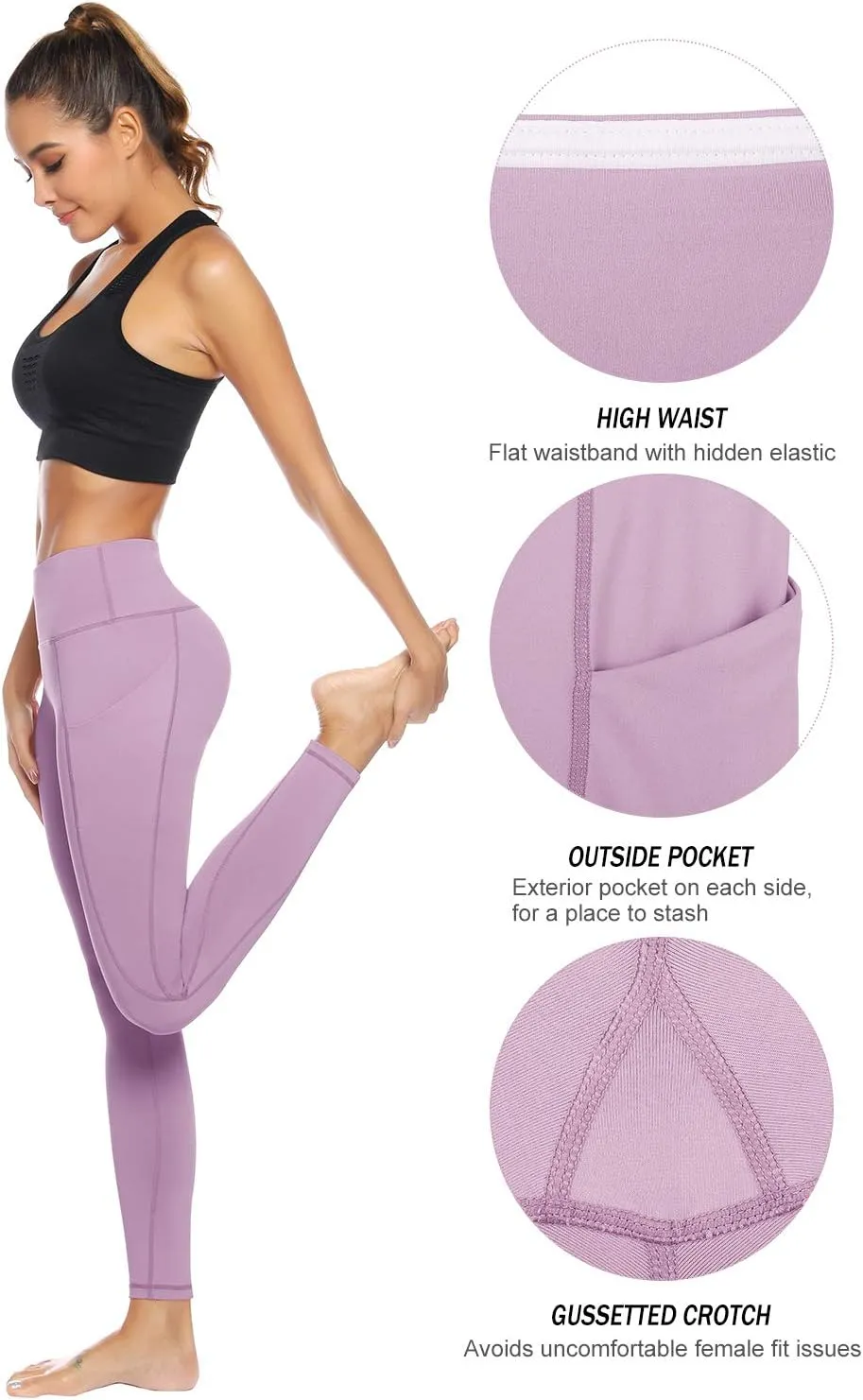 Auu High Waisted Leggings with Pockets Workout Leggings for Women Stretch Yoga Pants Buttery Soft