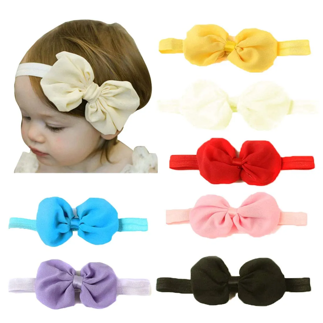 Babymoon Bow Knot Hairband New Born Baby Photography Shoot Props Costumes (Set of 7)