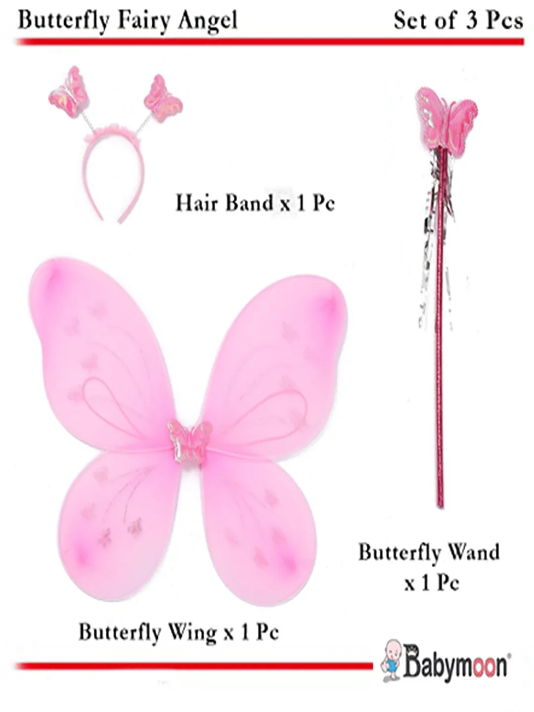 Babymoon Butterfly Fairy Angel Costumes Baby Wings Photography Props - Set of 3 | 6 Month To 10 Years | Pink