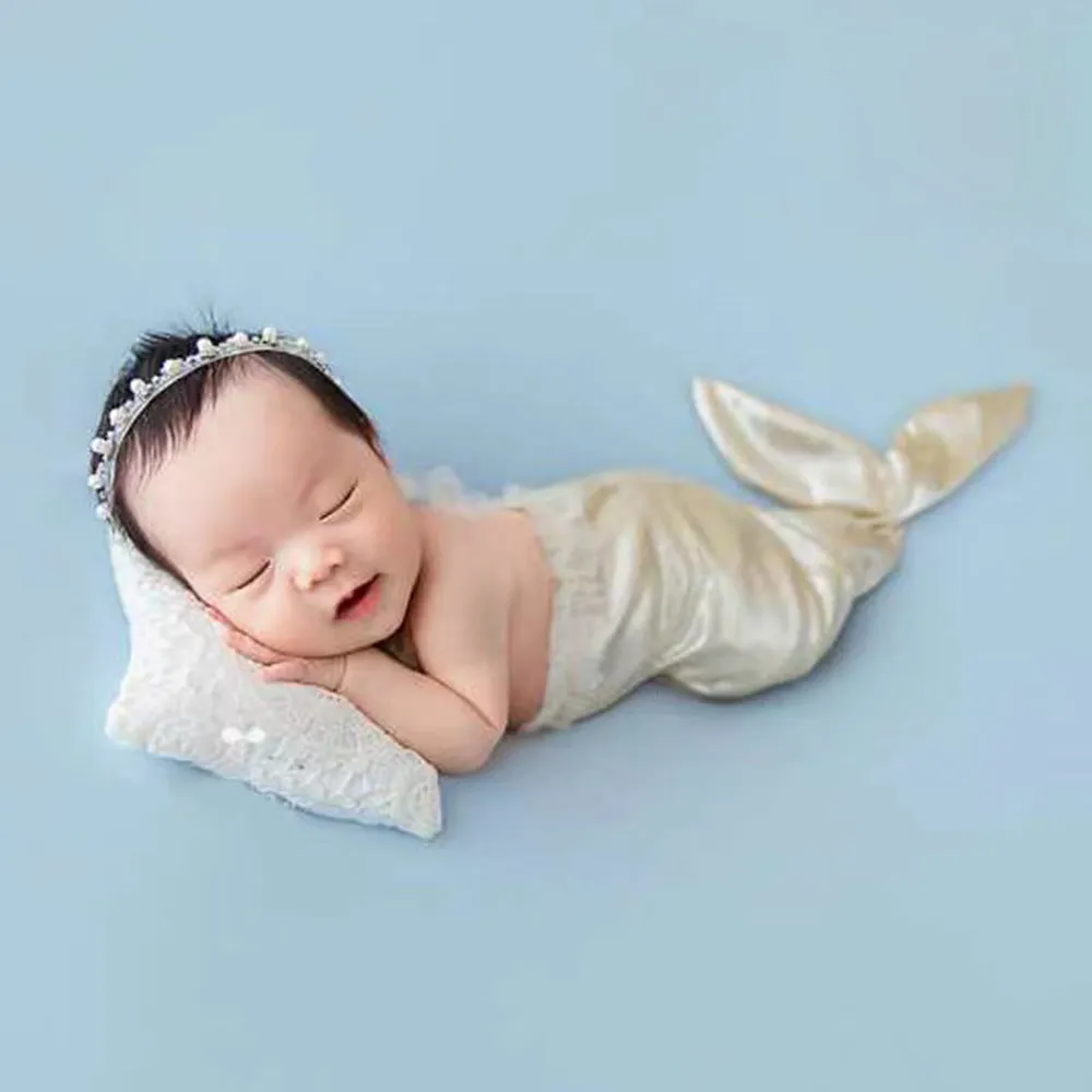 Babymoon Mermaid with Hairband Baby Photography Costume -White
