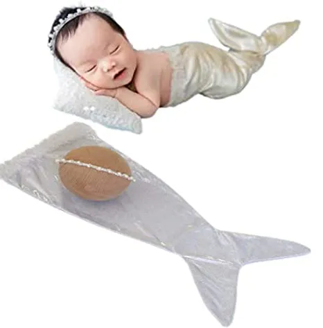 Babymoon Mermaid with Hairband Baby Photography Costume -White