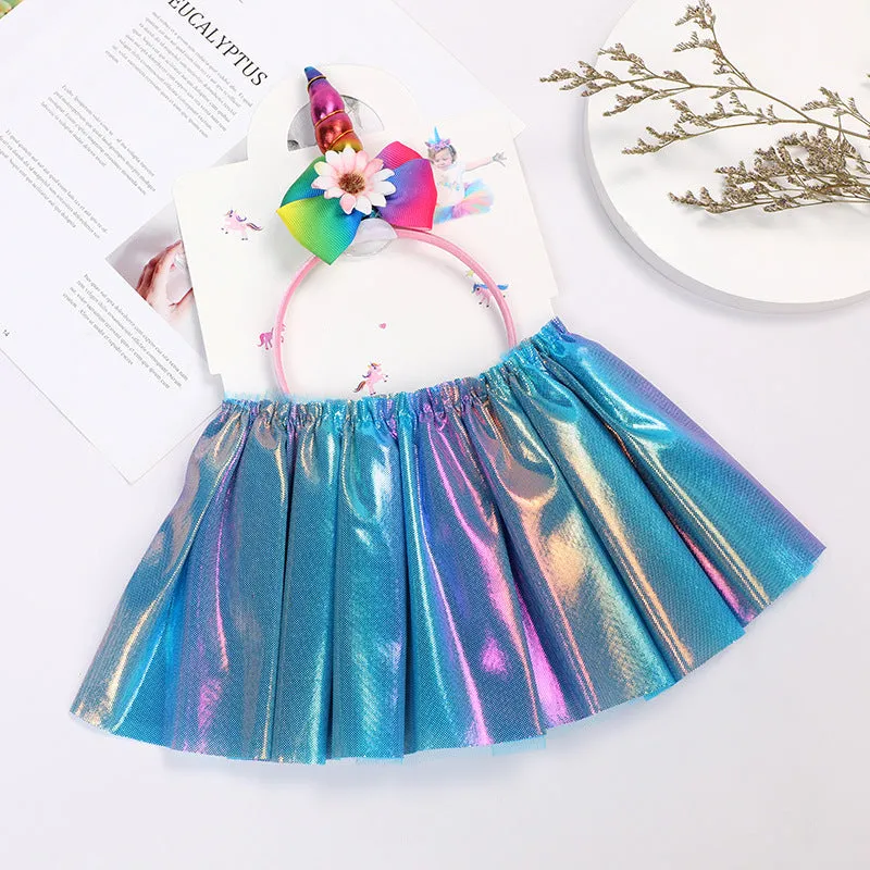 Babymoon Set of 2 Glittering Princess Girl’s Tutu Skirt with Headband | Baby Photoshoot Props | 3-8 years | Blue
