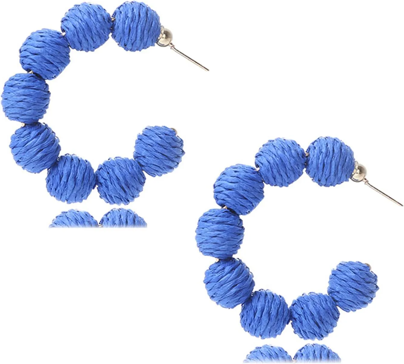 Ball Round C Shaped Rattan Raffia Straw Wrapped Hoop Drop Dangle Earrings Hand Woven Geometric Statement Wicker Braid Earrings Tropical Beach Jewelry Boho Handmade Summer Beach