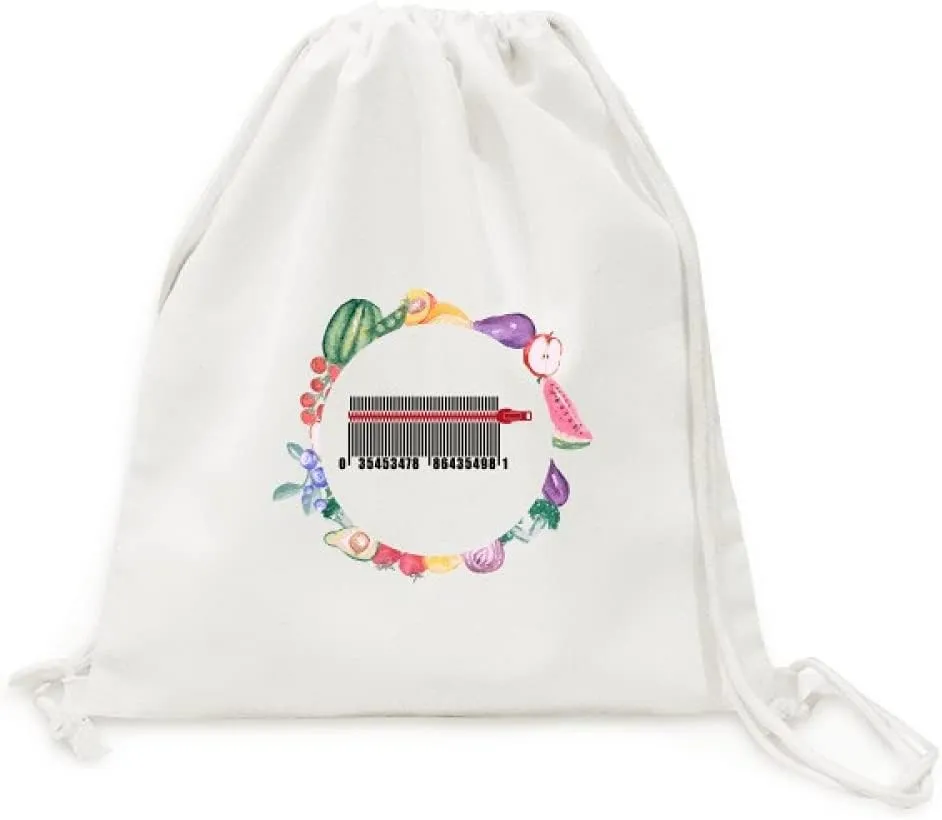 Bar Code Shopping Pull Lock Clothes Canvas Fabric Vegetable Fruit Folding Cinch Bag