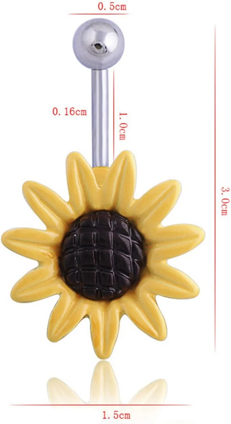 Belly Rings for Women, Stainless Steel Sunflower Belly Button Jewelry, Piercing Body Jewelry for Women