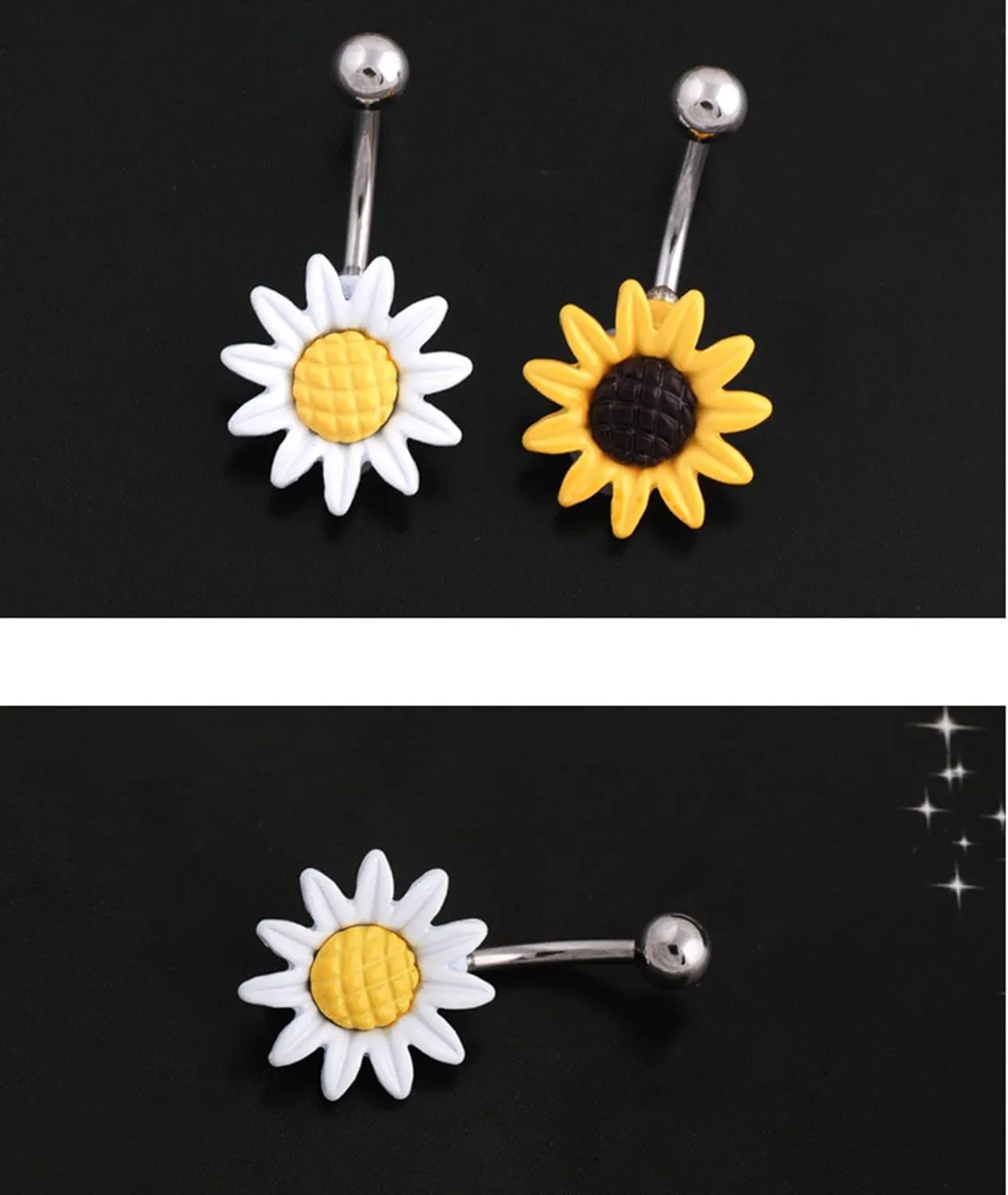 Belly Rings for Women, Stainless Steel Sunflower Belly Button Jewelry, Piercing Body Jewelry for Women