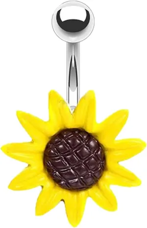 Belly Rings for Women, Stainless Steel Sunflower Belly Button Jewelry, Piercing Body Jewelry for Women