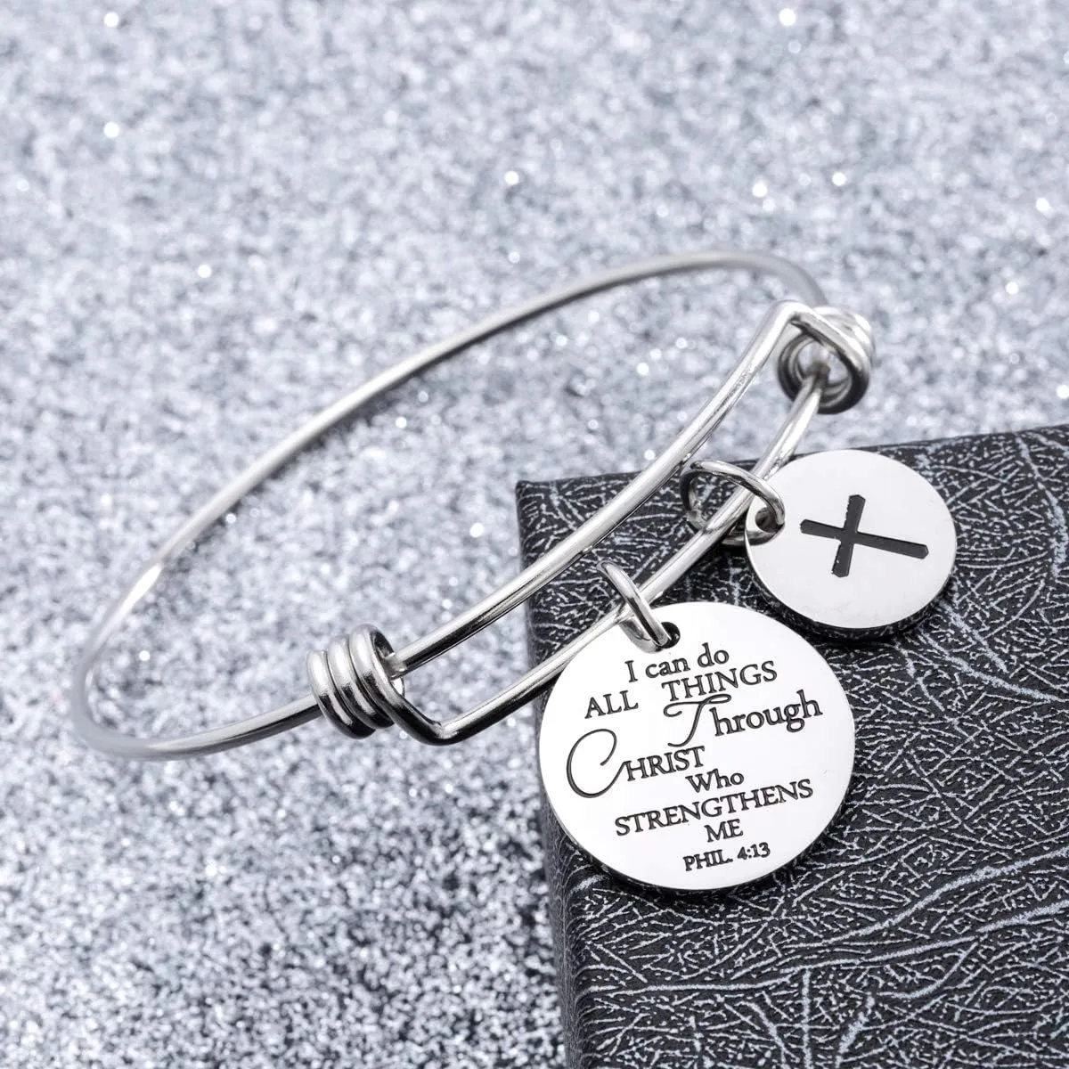 Bible Verse Bangle Bracelet Cross Charm Confirmation Bracelet Scripture Jewelry