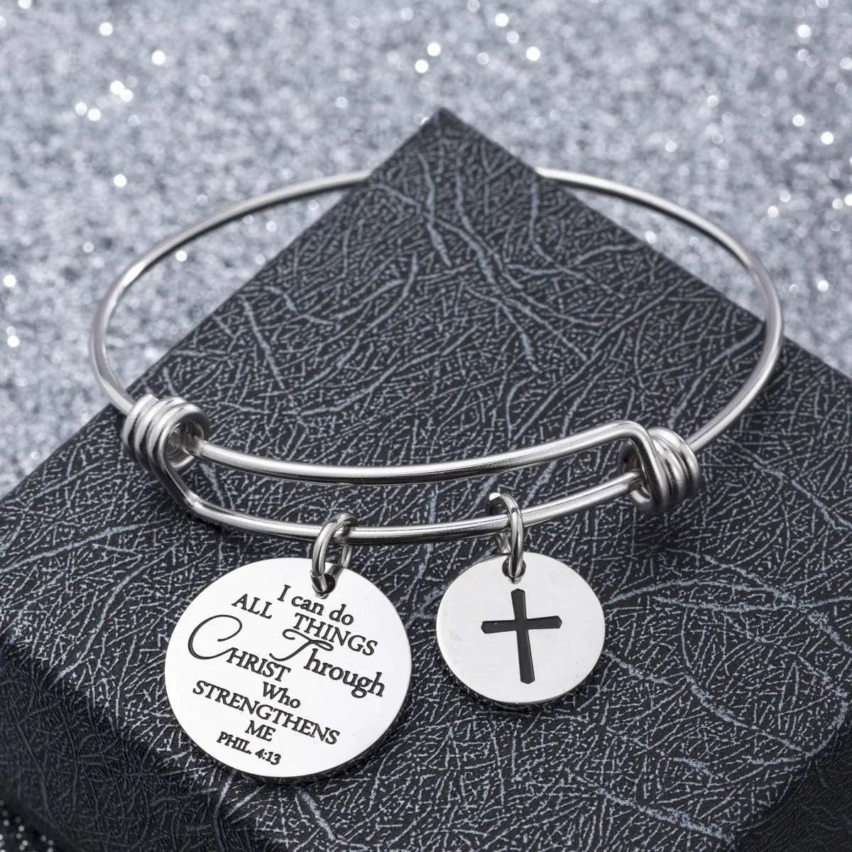 Bible Verse Bangle Bracelet Cross Charm Confirmation Bracelet Scripture Jewelry