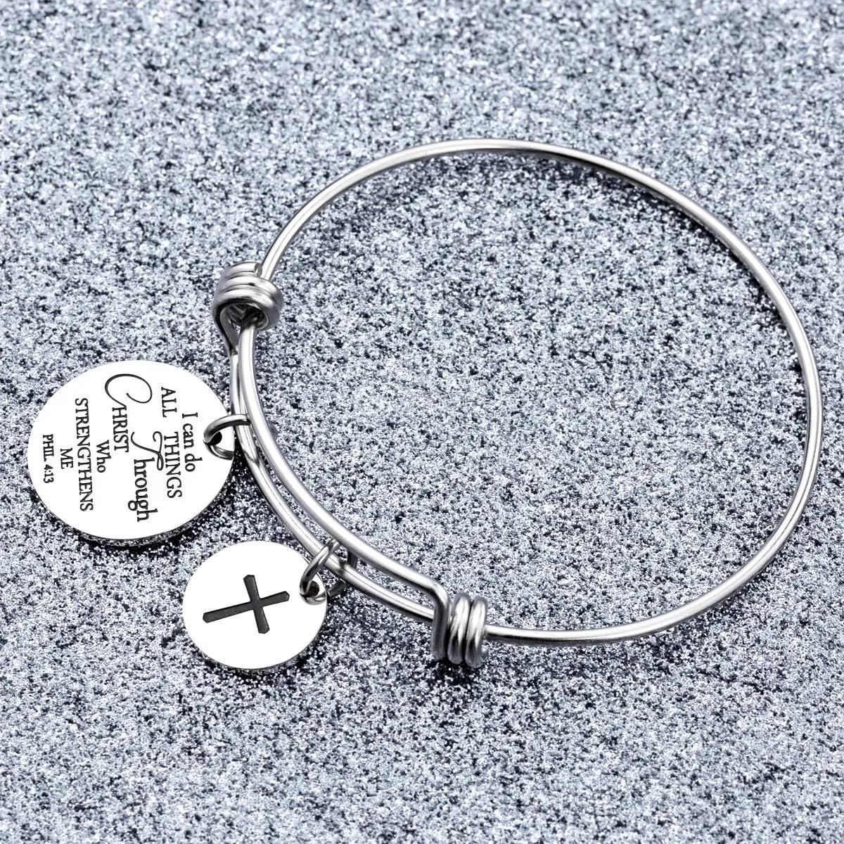 Bible Verse Bangle Bracelet Cross Charm Confirmation Bracelet Scripture Jewelry