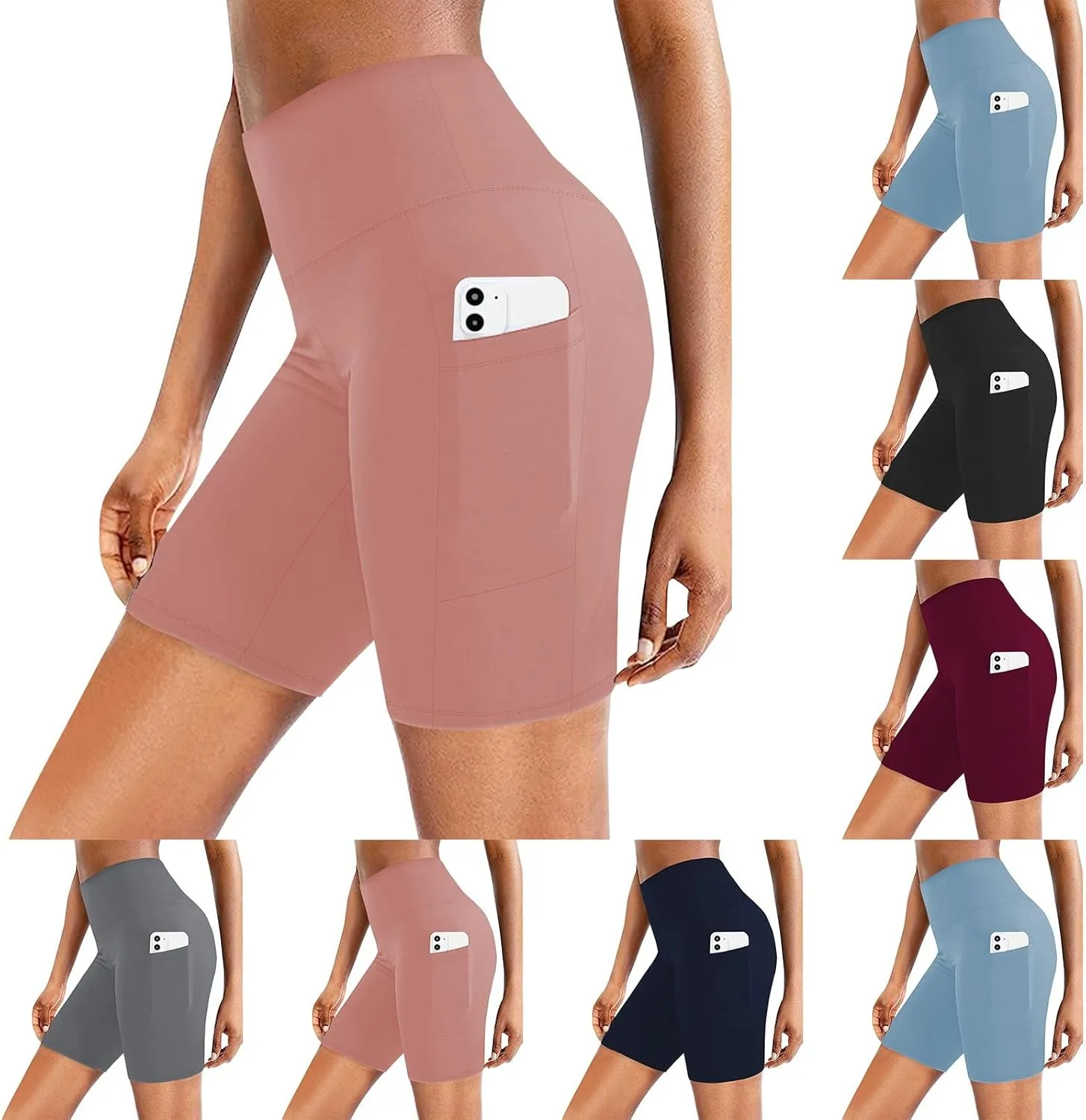 Biker Shorts Women Tummy Control High Waisted Compression Yoga Shorts with Pockets Athletic Running Workout Shorts