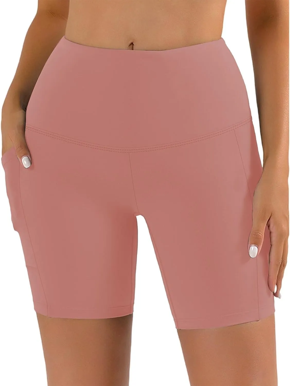 Biker Shorts Women Tummy Control High Waisted Compression Yoga Shorts with Pockets Athletic Running Workout Shorts