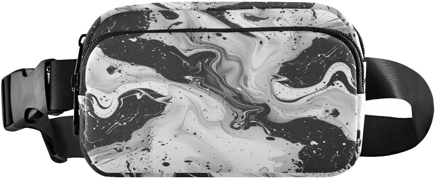 Black and White Marble Fanny Packs for Women Men, Fashion Belt Bag Waterproof Waist Pack Crossbody Bags with Adjustable Strap for Workout Running Hiking