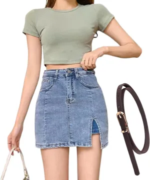 Bloomy Jean Skorts,Woman High Waisted Casual Stretchy Denim Skirt Side Split Mini Skirts, Bloomy Skorts