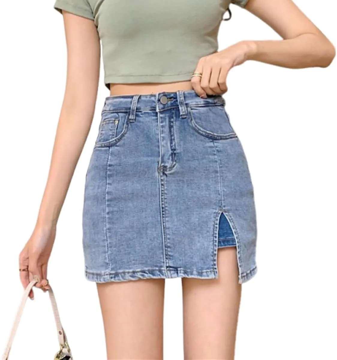 Bloomy Skorts,Denim Jean Mini Shorts Slit Skirts,High Waisted Casual Stretchy Denim Skirt Side Split Mini Skirts-Four Colors