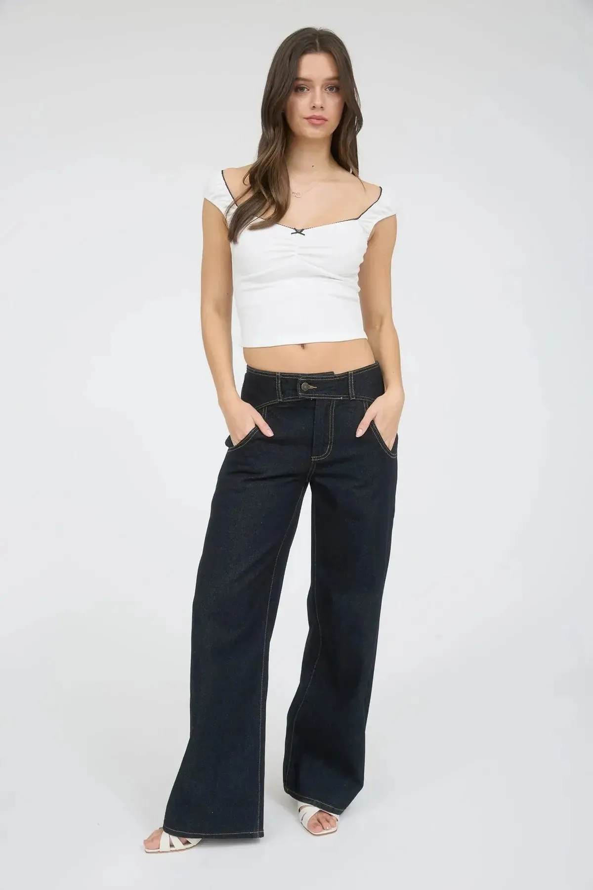 Blu Pepper Lovely Times Top  Sweetheart Cropped Knit with Bow Detail