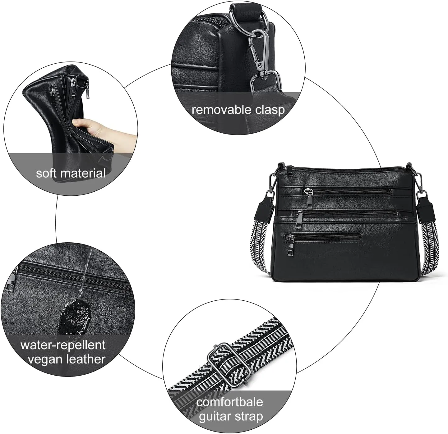 Bluome Crossbody Purses for Women, Vegan Leather Shoulder Bag Handbags Medium Hobo Bag with Guitar Strap