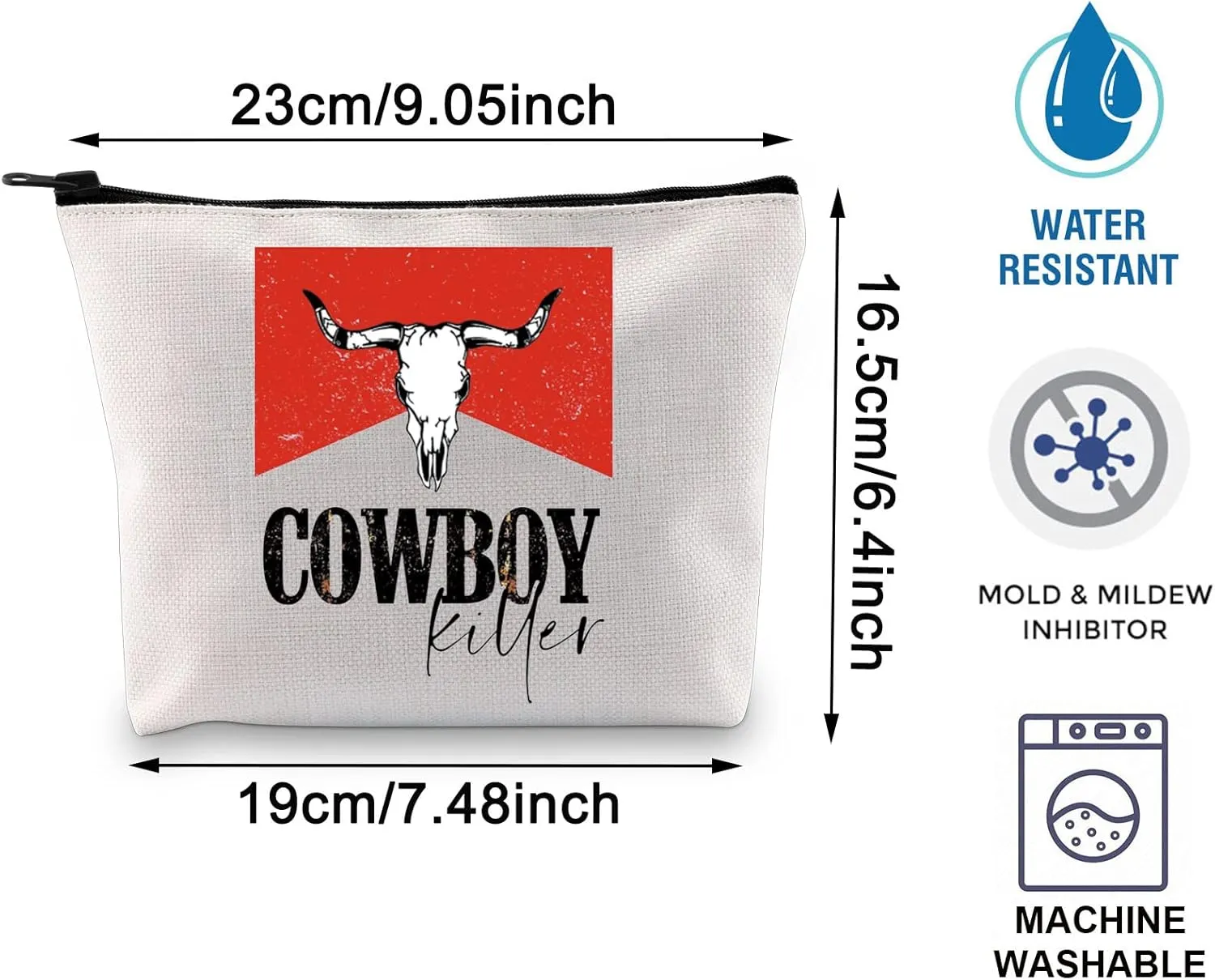 BLUPARK Cowboy Killer Cosmetic Bag Western Cowgirl Gift Women Wild Vintage Western Rodeo Zipper Pouch Bull Skull Graphic Bag (Cowboy Killer)
