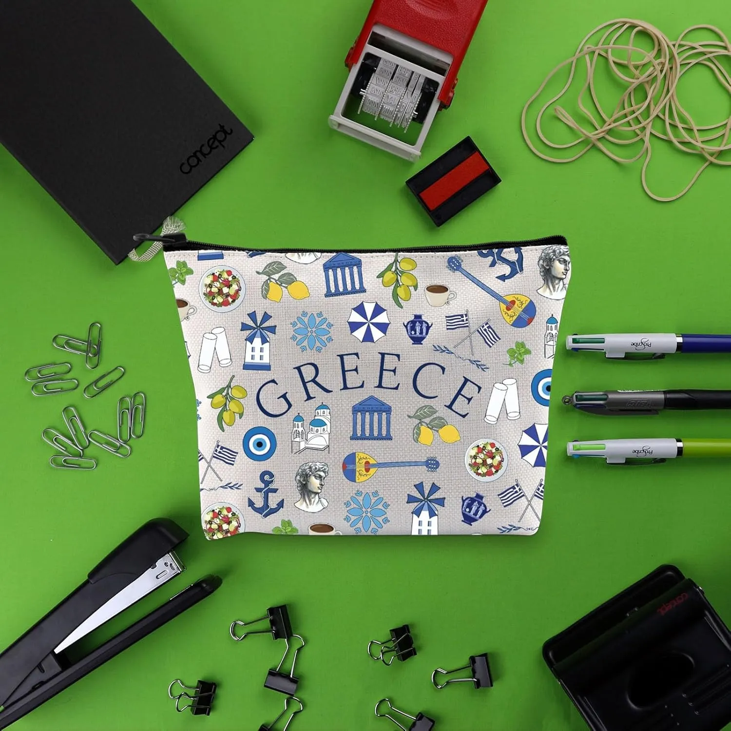 BLUPARK Greece Makeup Bag Greek Landmarks Gift Greece Trip Zipper Pouch Greece Lover Gift Greece Travel Vacation Cosmetic Bag Greece Gift (canvas, Greece Bag)