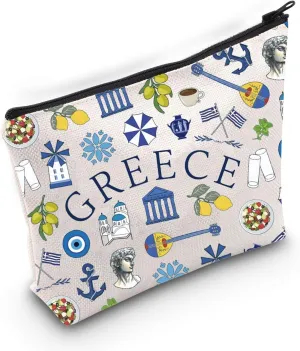 BLUPARK Greece Makeup Bag Greek Landmarks Gift Greece Trip Zipper Pouch Greece Lover Gift Greece Travel Vacation Cosmetic Bag Greece Gift (canvas, Greece Bag)