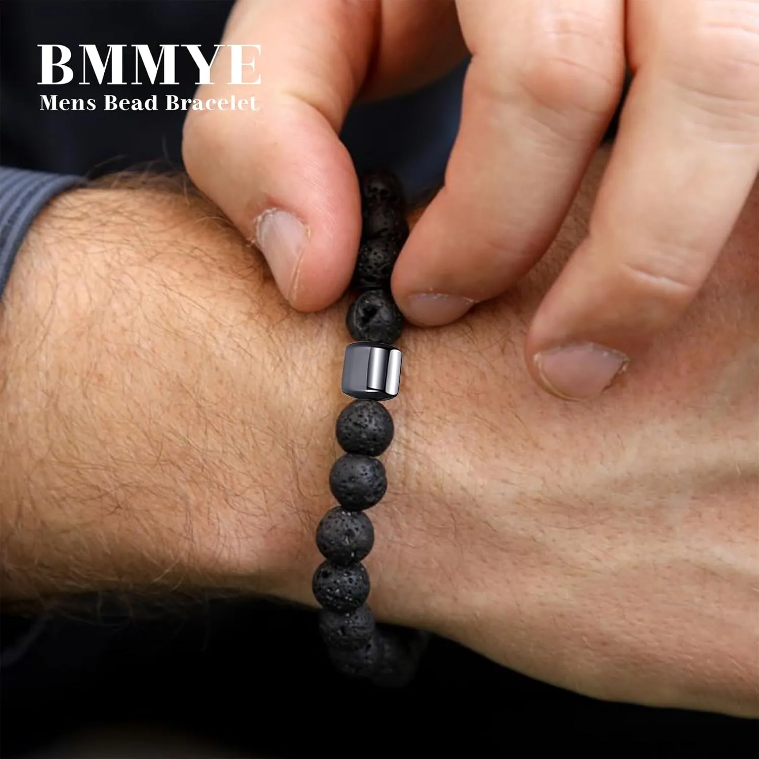 BMMYE 2-4Pcs Mens Beaded Bracelets 8mm Strech Bead Bracelet for Men Natural Stone Lava Rock Tiger Eye Obsidian Bracelets for Men Mens Jewlery Bracelet Gift