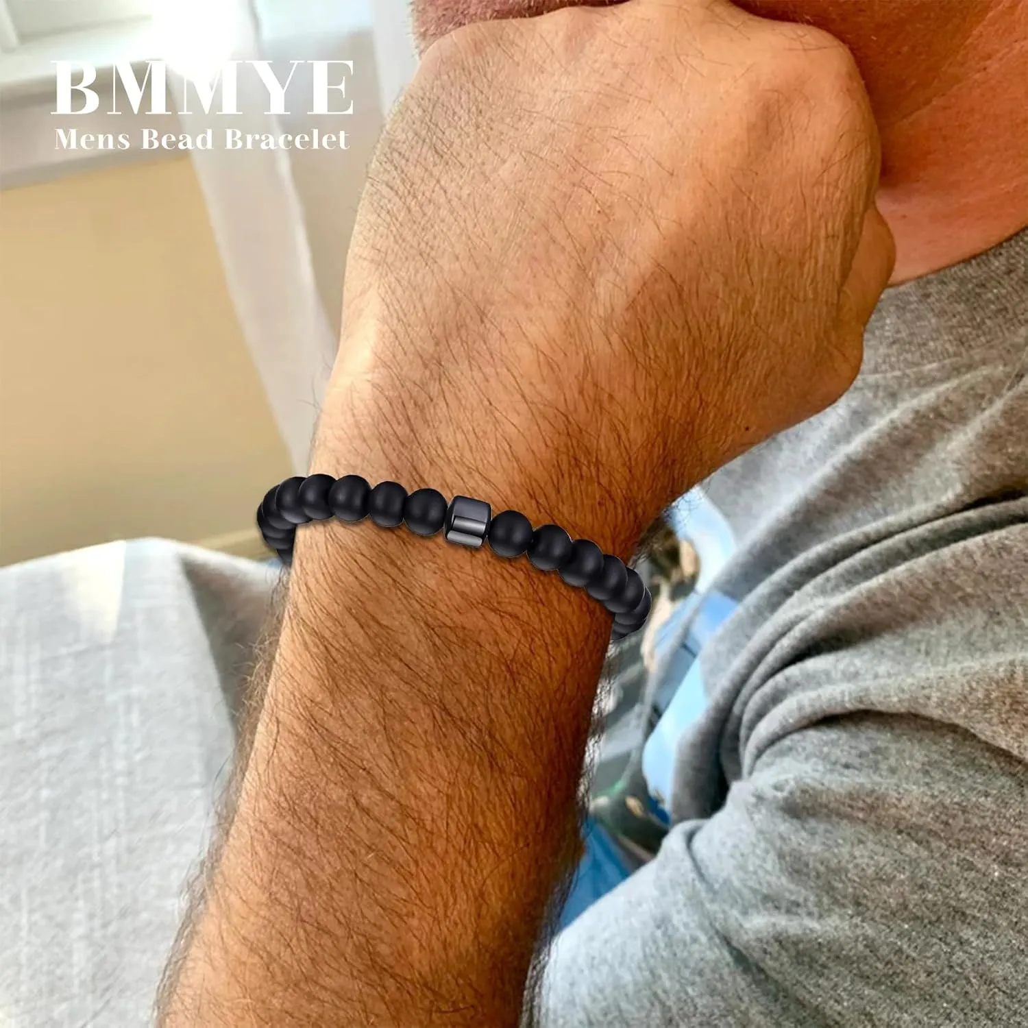 BMMYE 2-4Pcs Mens Beaded Bracelets 8mm Strech Bead Bracelet for Men Natural Stone Lava Rock Tiger Eye Obsidian Bracelets for Men Mens Jewlery Bracelet Gift