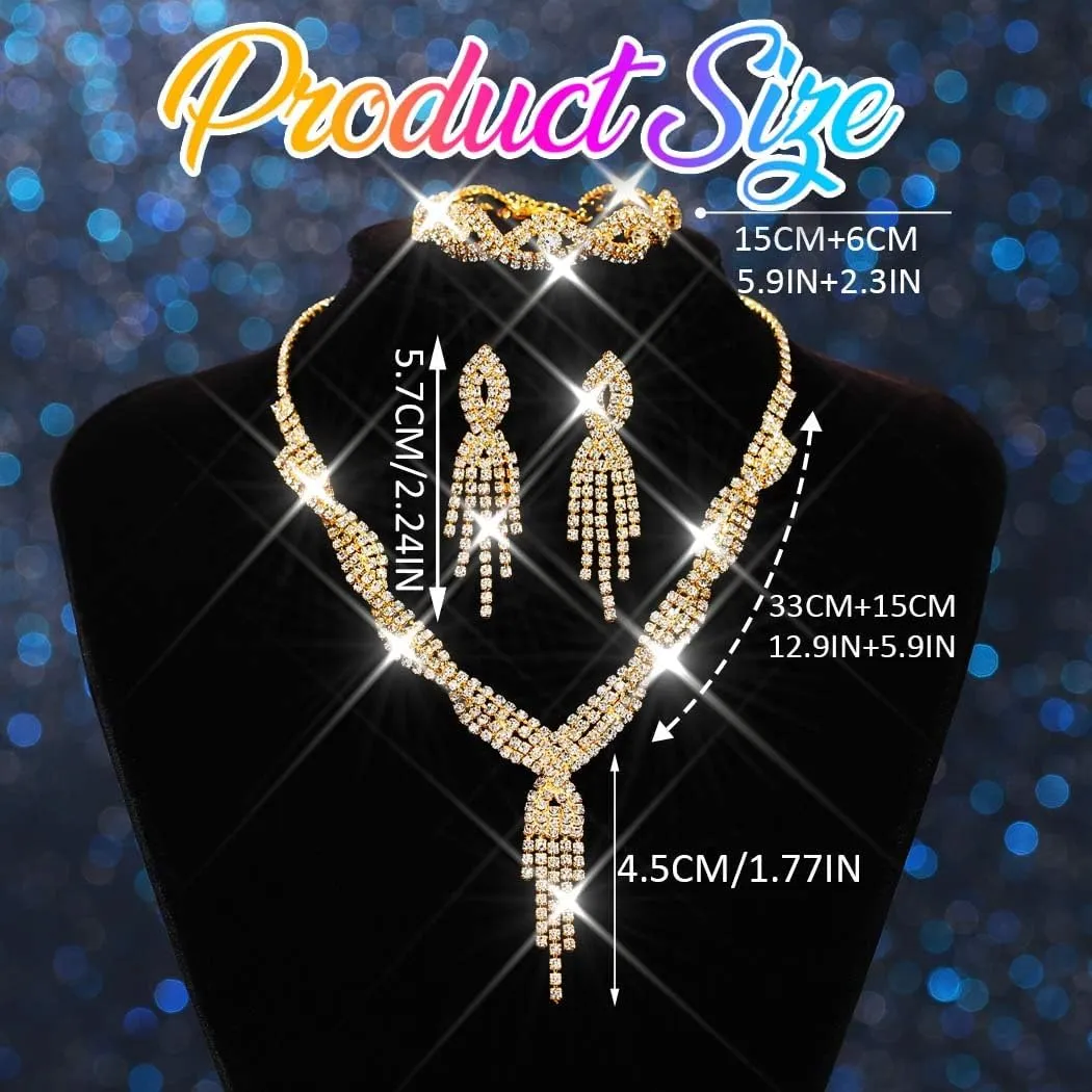 Bridal Jewelry Set Silver Rhinestone Necklace and Earrings Sets Formal Prom Jewelry Set for Women