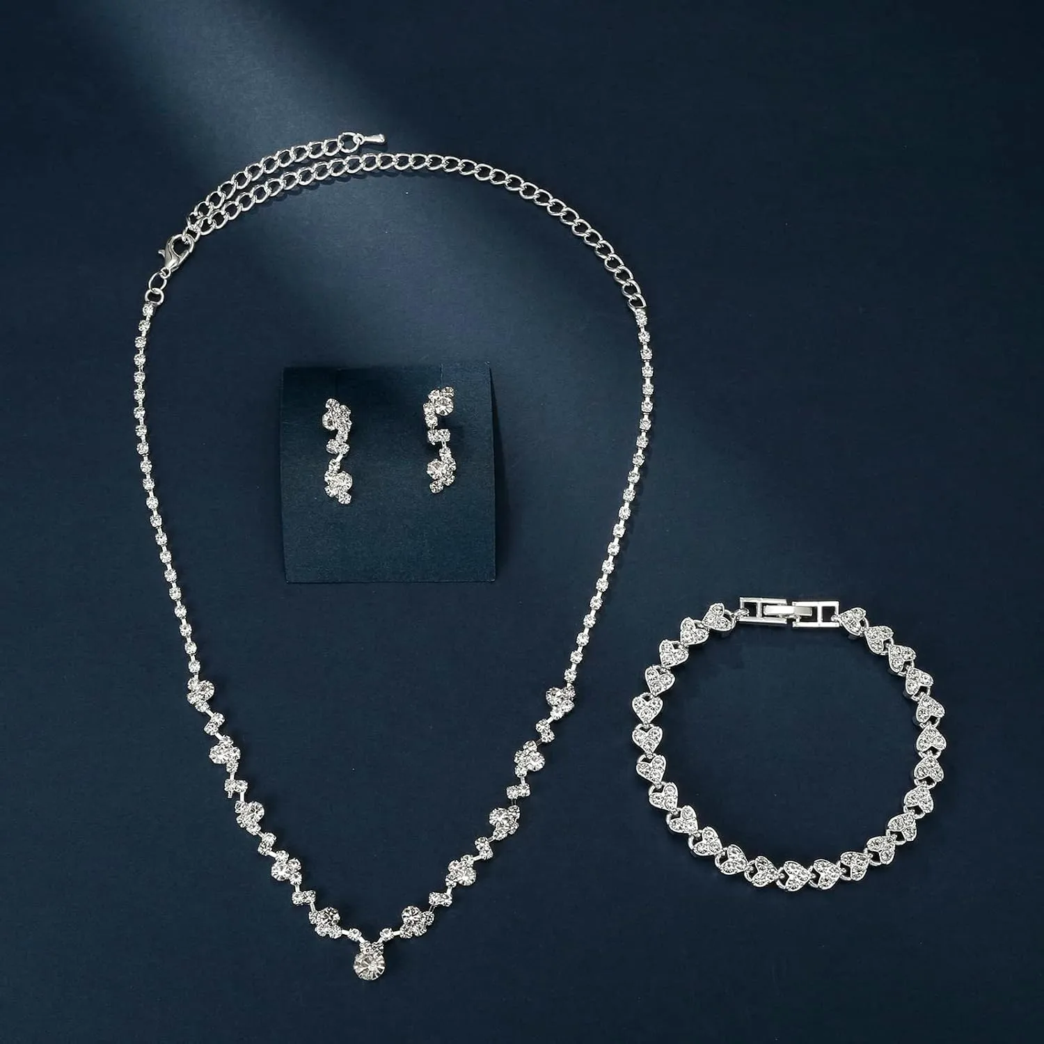 Bridal Jewelry Set, Silver Rhinestone Necklace Earrings Set Wedding Jewelry Set for Brides and Bridesmaid